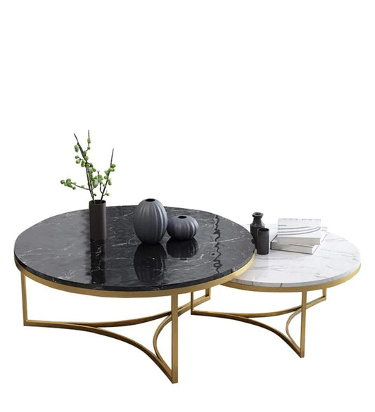 White &  Black Cisco Marble Nesting Table Set of 2