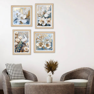 White Blossom Wall Art Frame Set of 4