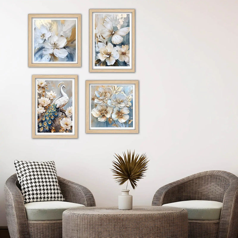 White Blossom Wall Art Frame Set of 4