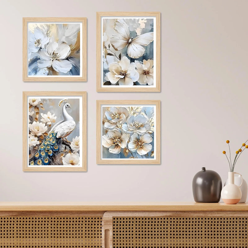 White Blossom Wall Art Frame Set of 4
