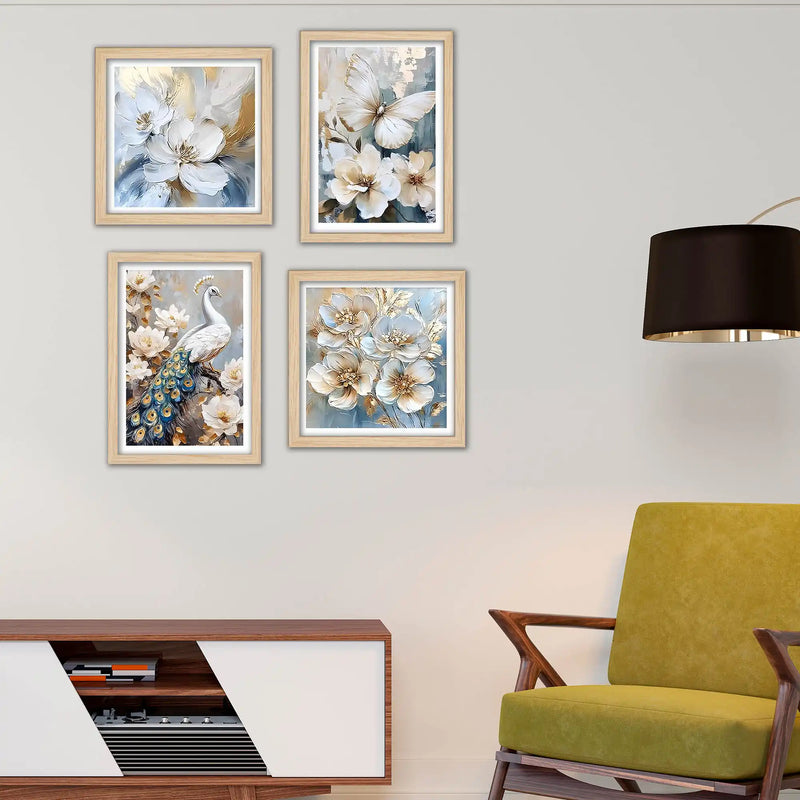 White Blossom Wall Art Frame Set of 4
