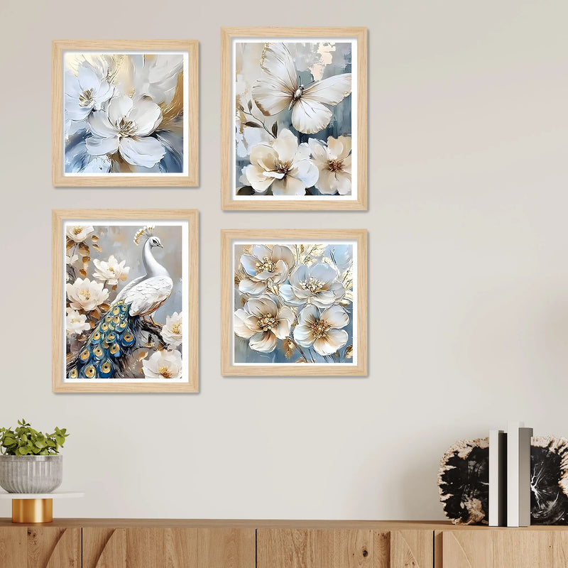White Blossom Wall Art Frame Set of 4