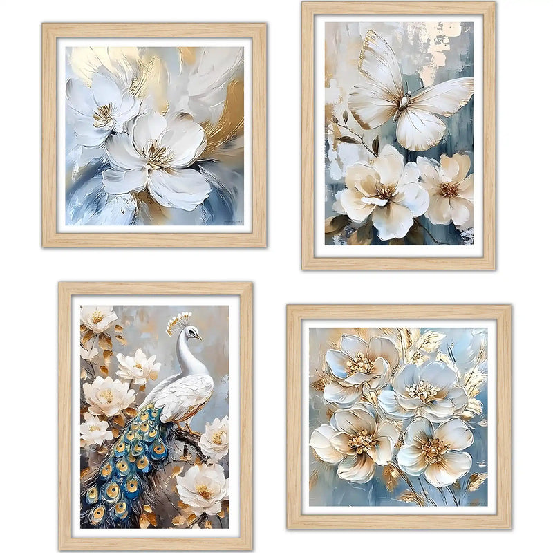 White Blossom Wall Art Frame Set of 4