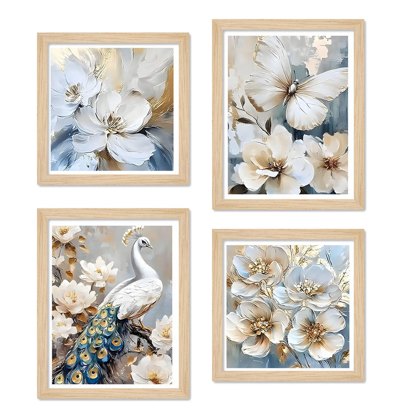 White Blossom Wall Art Frame Set of 4