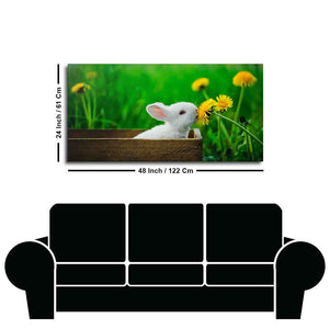 White Bunny in Yellow Flowers Garden Canvas Wall Painting