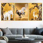 White Elephant Horse & Deer Floating Acrylic Wall Painting Set of 3