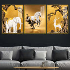 White Elephant Horse & Deer Floating Acrylic Wall Painting Set of 3
