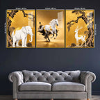 White Elephant Horse & Deer Floating Acrylic Wall Painting Set of 3