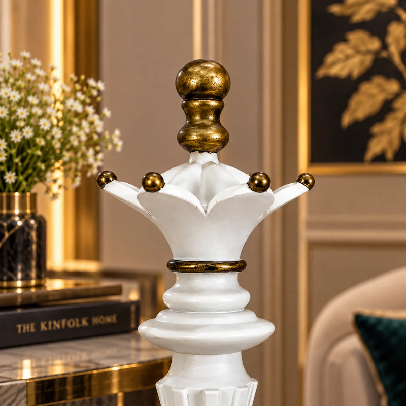 White & Gold Lotus Pillar Showpiece for Home Decor