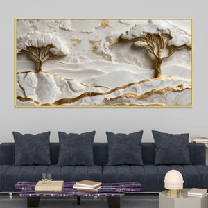 White & Golden Tranquil Landscape 3D Canvas Wall Painting