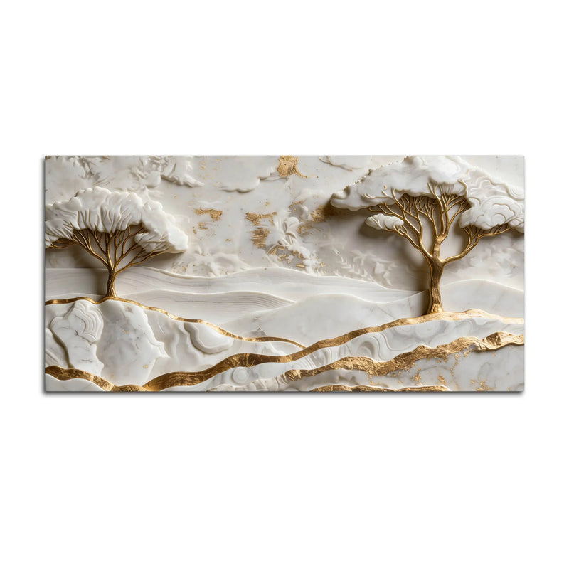 White & Golden Tranquil Landscape 3D Canvas Wall Painting