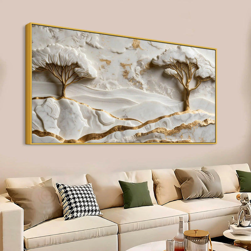 White & Golden Tranquil Landscape 3D Canvas Wall Painting