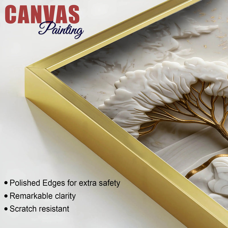 White & Golden Tranquil Landscape 3D Canvas Wall Painting