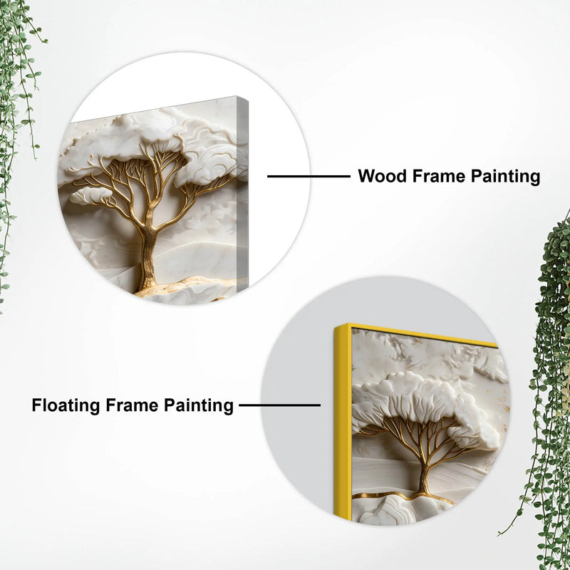 White & Golden Tranquil Landscape 3D Canvas Wall Painting