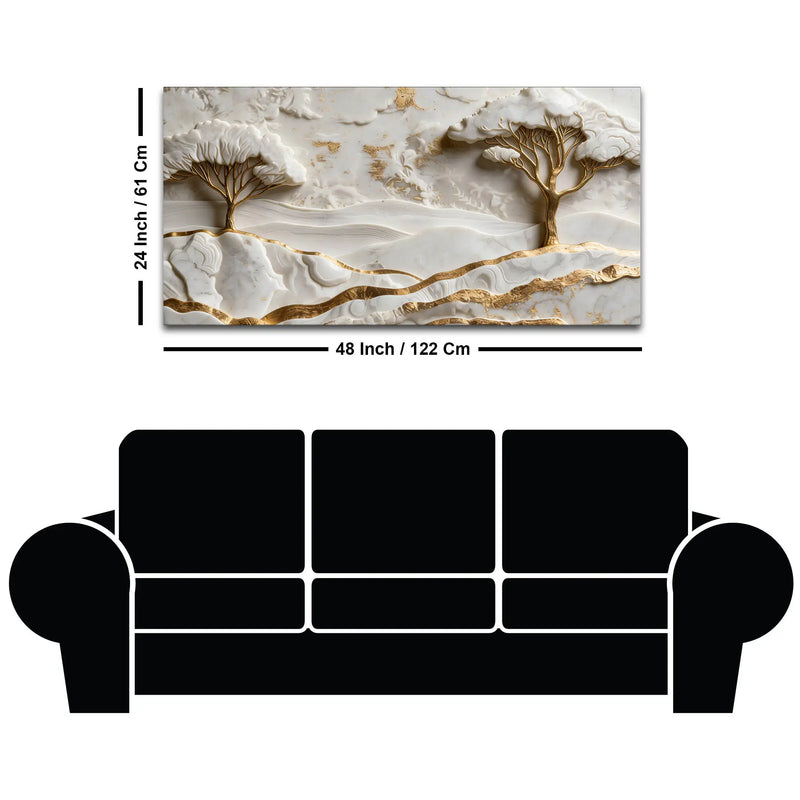 White & Golden Tranquil Landscape 3D Canvas Wall Painting