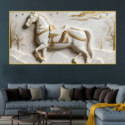 White Horse Scenic 3D Canvas Wall Painting