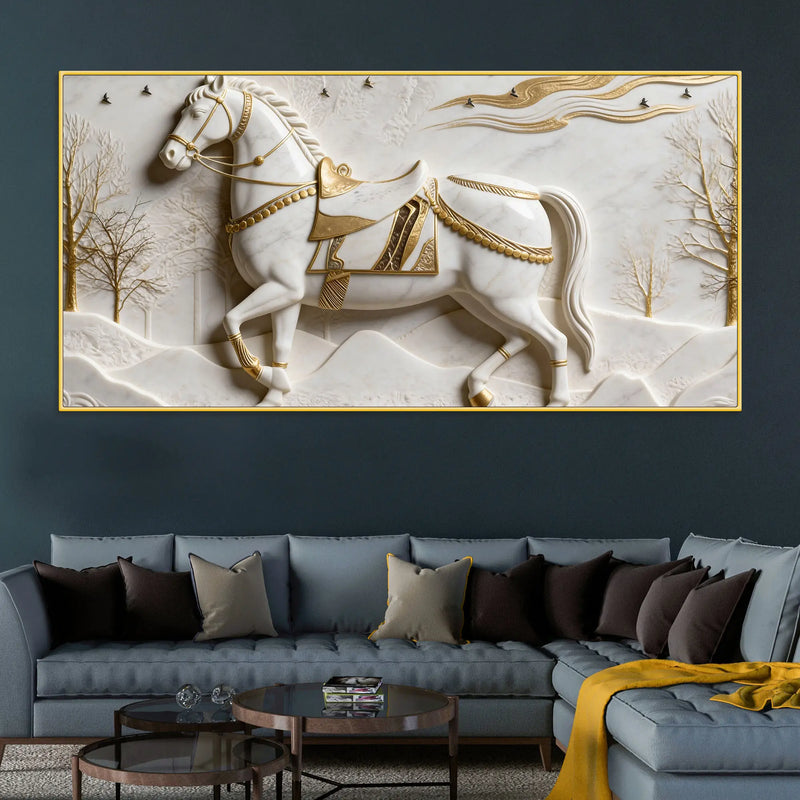 White Horse Scenic 3D Canvas Wall Painting