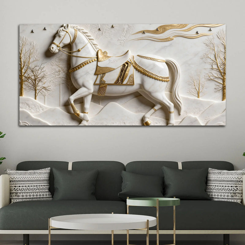 White Horse Scenic 3D Canvas Wall Painting