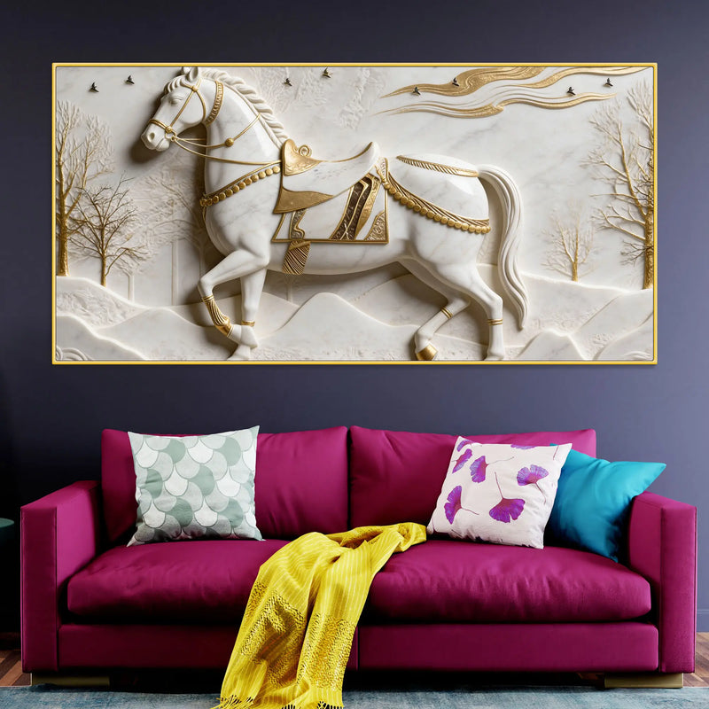 White Horse Scenic 3D Canvas Wall Painting