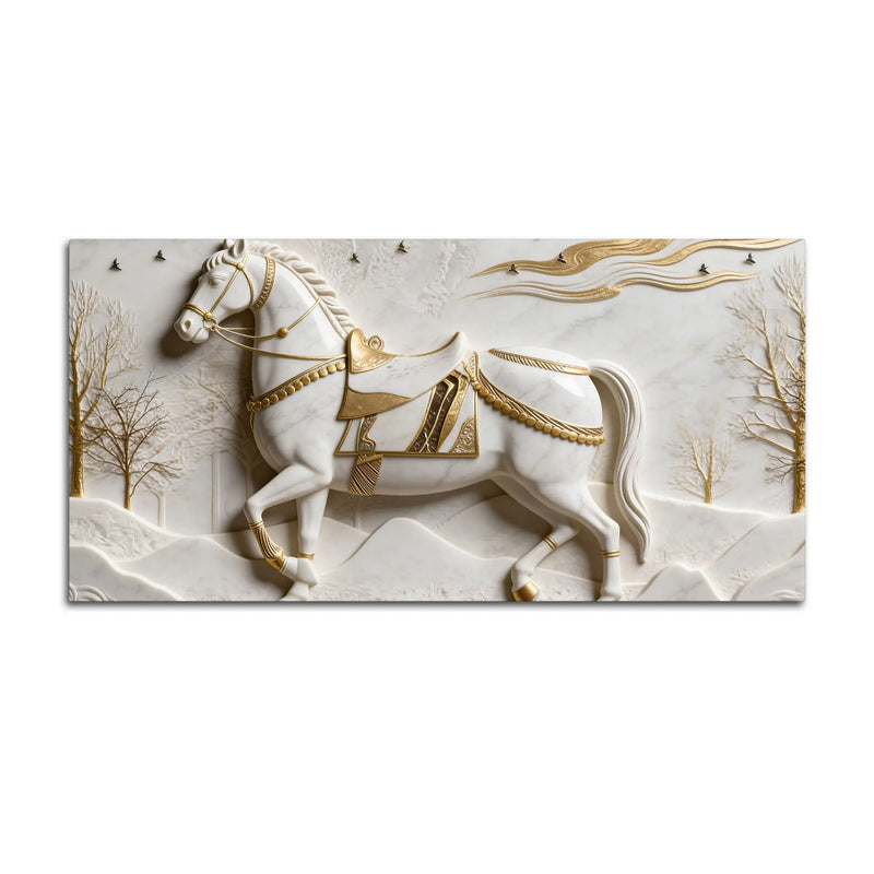 White Horse Scenic 3D Canvas Wall Painting