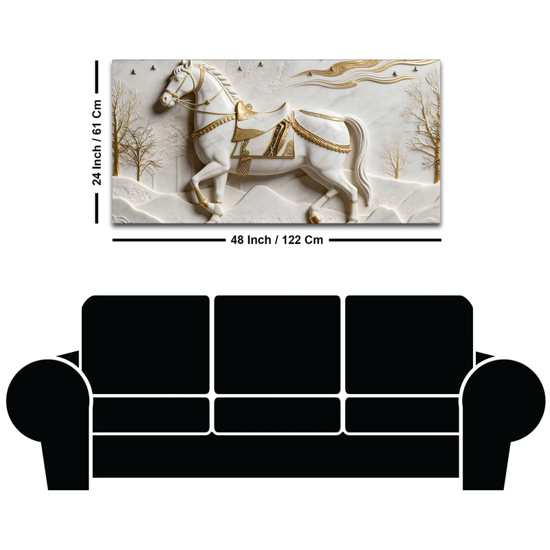 White Horse Scenic 3D Canvas Wall Painting
