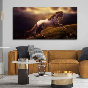 White Horse with Golden Hair Premium Canvas Panoramic Wall Hanging