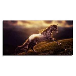 White Horse with Golden Hair Premium Canvas Panoramic Wall Hanging