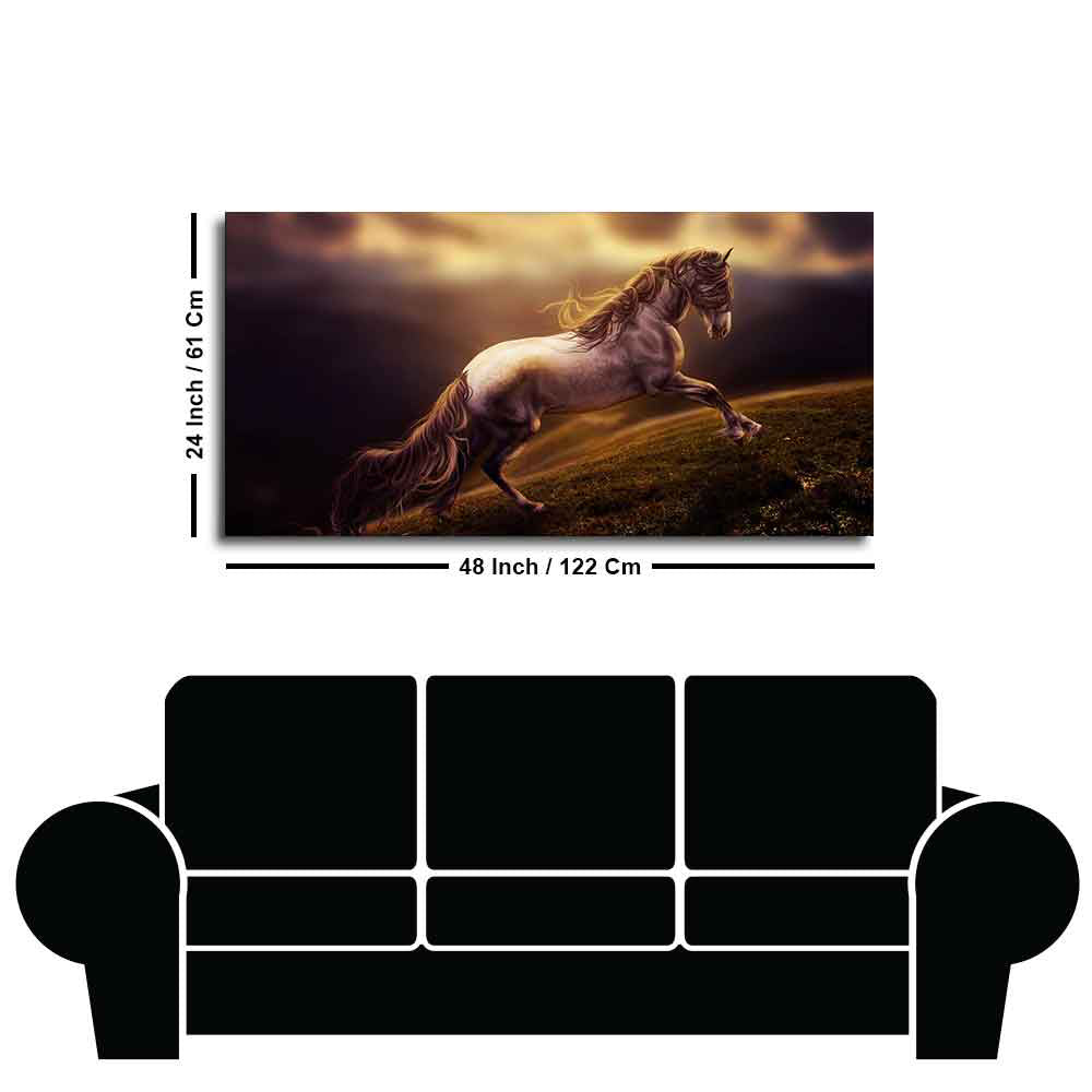 White Horse with Golden Hair Premium Canvas Panoramic Wall Hanging