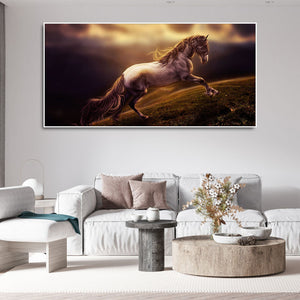 White Horse with Golden Hair Premium Canvas Panoramic Wall Hanging