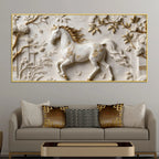 White Horse with Golden Mane in Floral Garden 3D Canvas Wall Painting