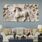 White Horse with Golden Mane in Floral Garden 3D Canvas Wall Painting