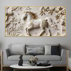 White Horse with Golden Mane in Floral Garden 3D Canvas Wall Painting