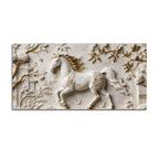 White Horse with Golden Mane in Floral Garden 3D Canvas Wall Painting