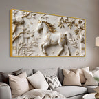 White Horse with Golden Mane in Floral Garden 3D Canvas Wall Painting