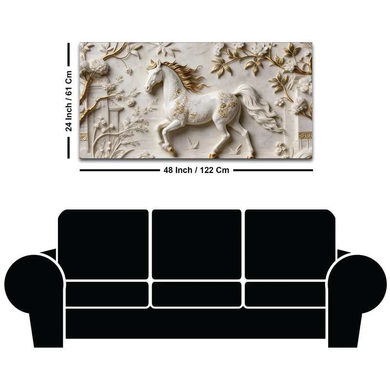 White Horse with Golden Mane in Floral Garden 3D Canvas Wall Painting