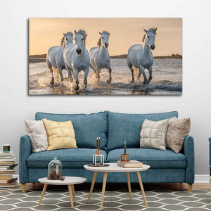 White Horses Galoping in Water Premium Wall Painting