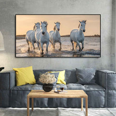 White Horses Galoping in Water Premium Wall Painting