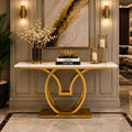 White Marble Console Table with Double Ring Gold Base