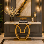 White Marble Console Table with Double Ring Gold Base