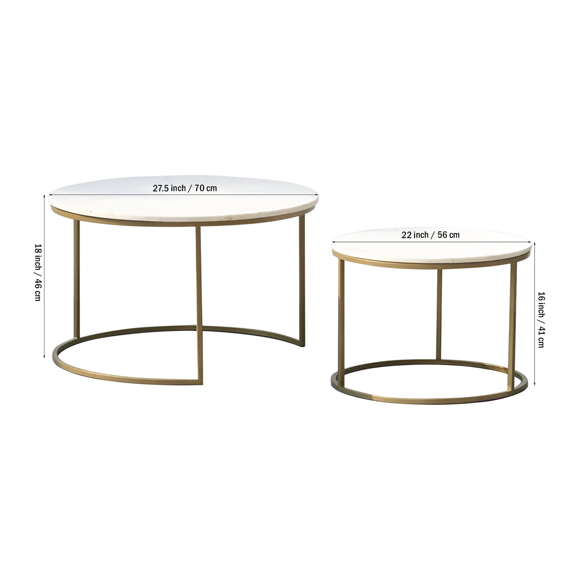 White Marble Round Iron Stand Coffee Tables Set of 2