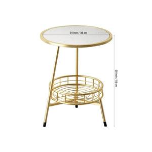 White Marble Round Shape Iron Stand Side Table