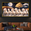 White Running Horses Under Moonlight Crystal Glass Painting