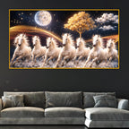 White Running Horses Under Moonlight Crystal Glass Painting