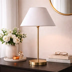 White Solid Traditional Bedside Table Lamp with Golden Finish Base