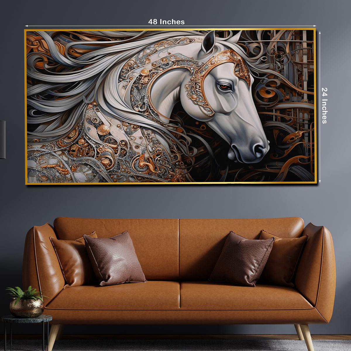 White Stallion from Heaven Horse Framed Crystal Glass Painting