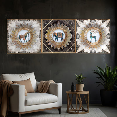 Wild Harmony Crystal Glass Premium Painting Set of 3