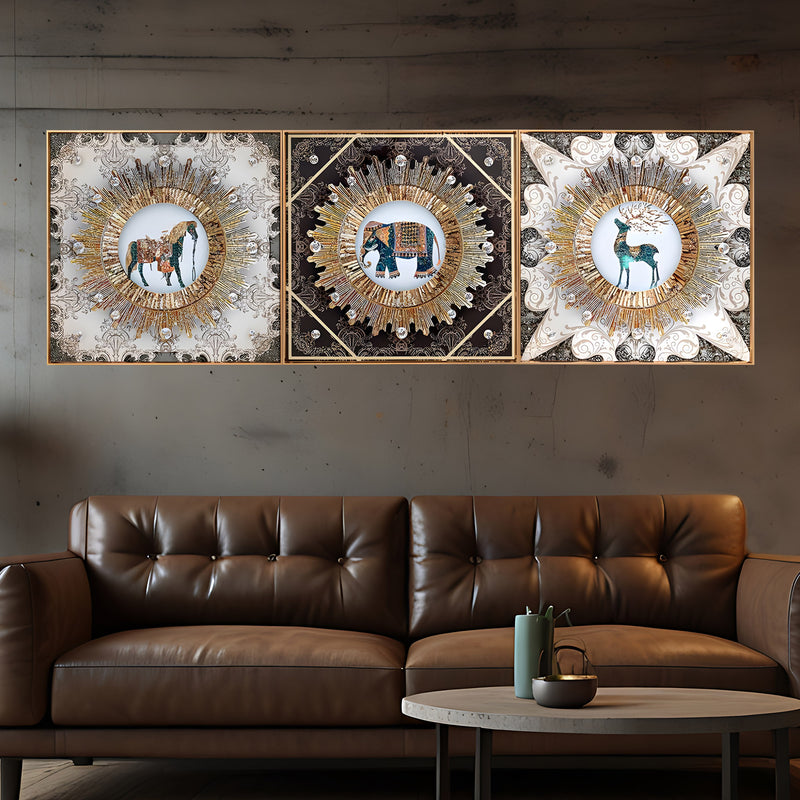 Wild Harmony Crystal Glass Premium Painting Set of 3