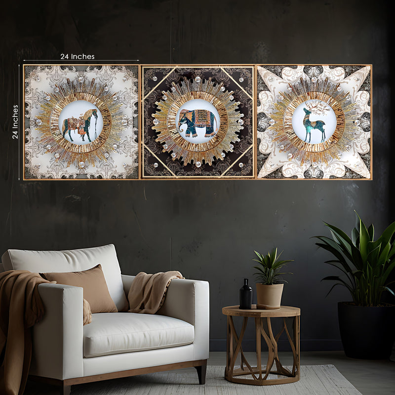 Wild Harmony Crystal Glass Premium Painting Set of 3