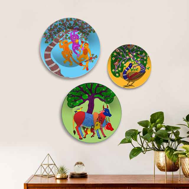 Wild Harmony Tribal Animal Premium Wall Plates Painting Set of 3