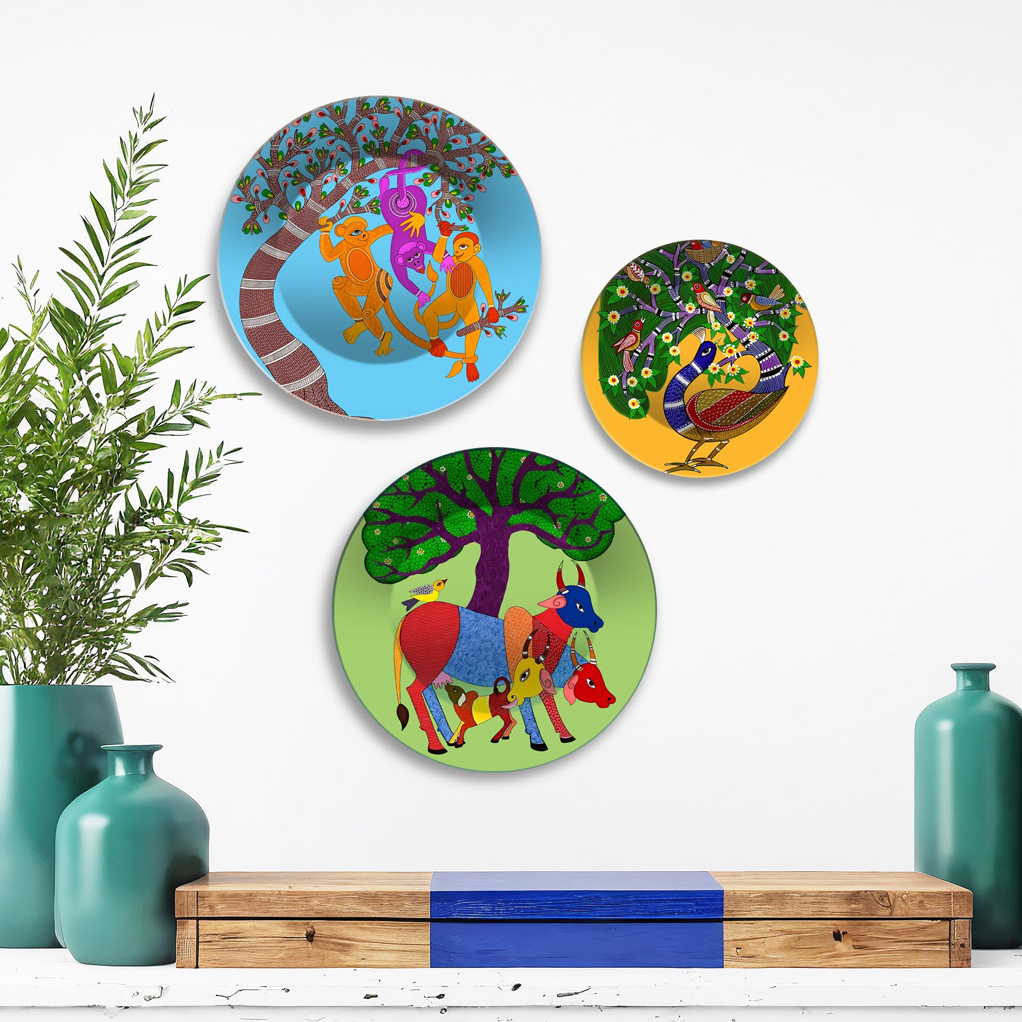 Wild Harmony Tribal Animal Premium Wall Plates Painting Set of 3